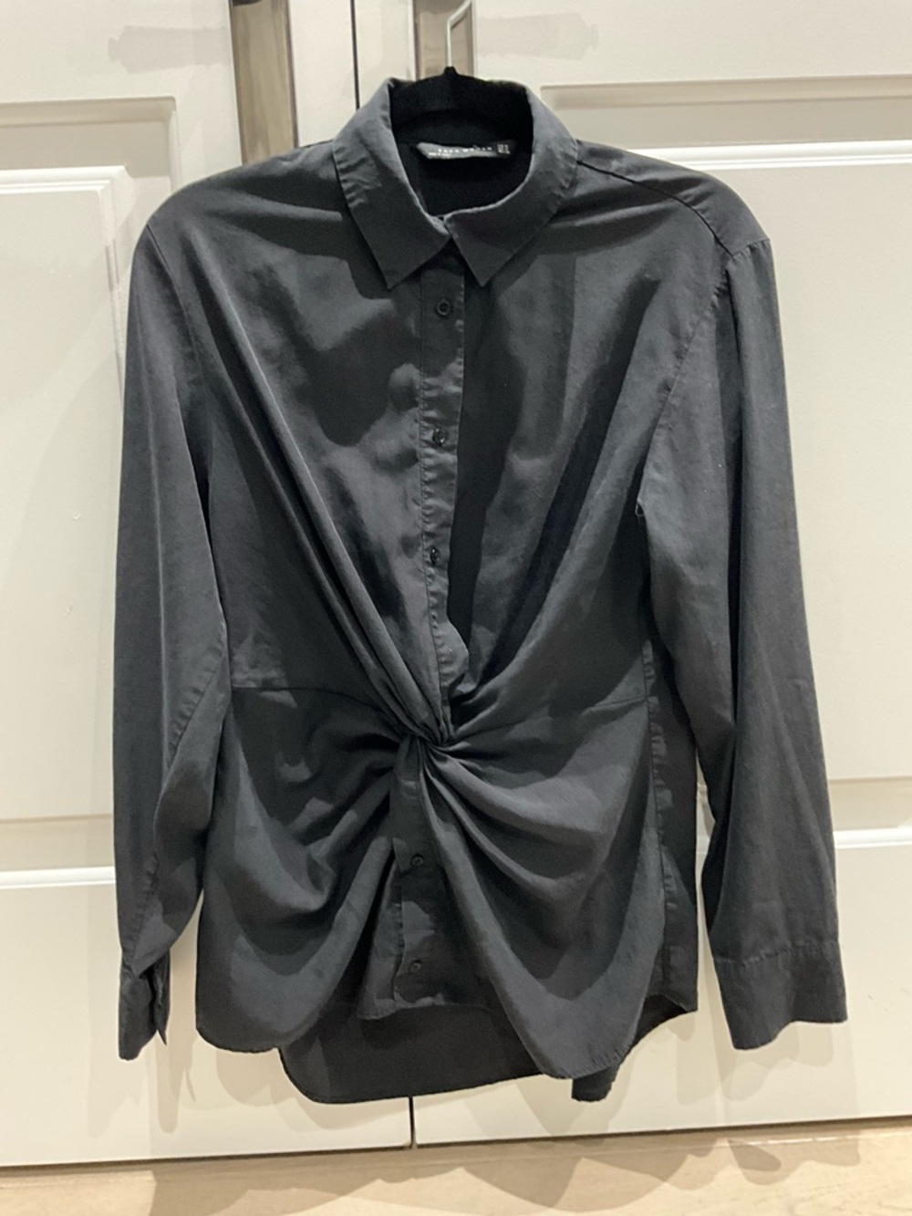 Zara Woman’s Charcoal Twist-Front Button-Down Shirt